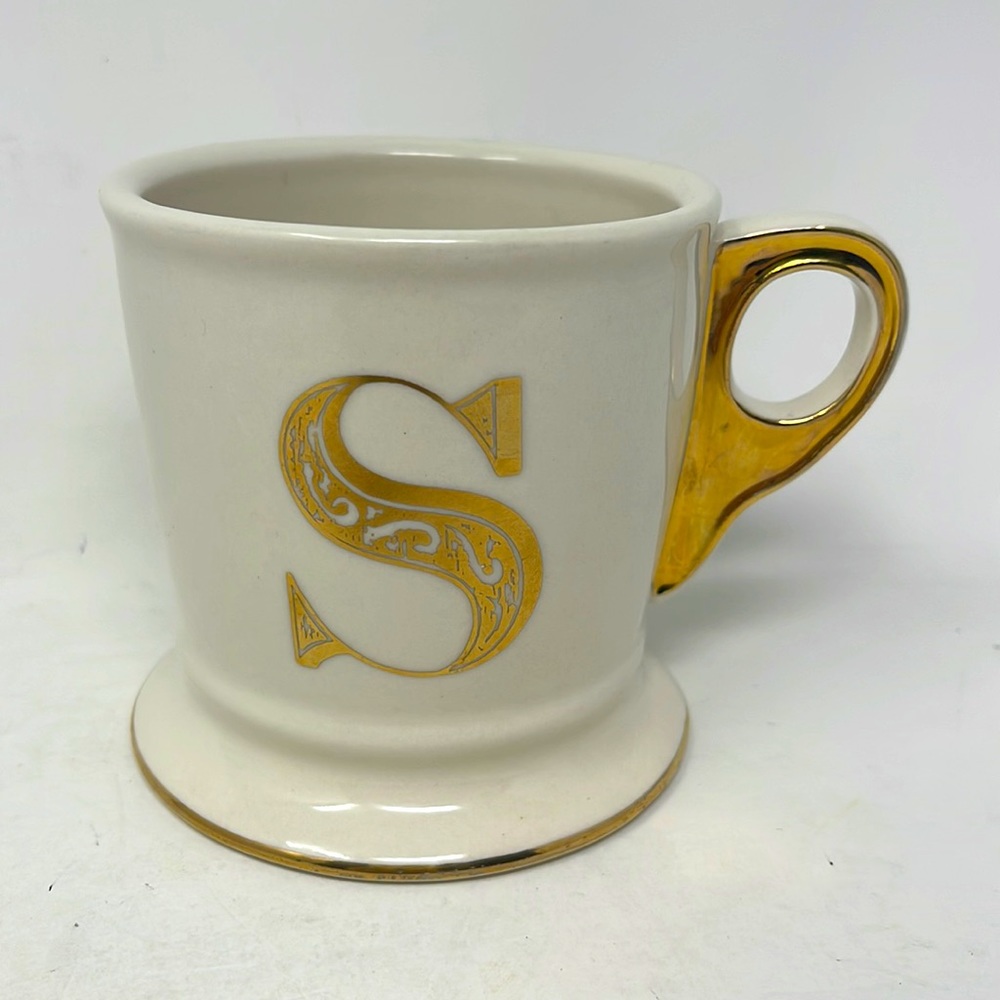 Anthropologie Monogram Initial S White and Gold Ceramic Mug